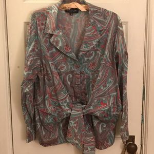 Jones NY cotton tie front peplum blouse-NWOT